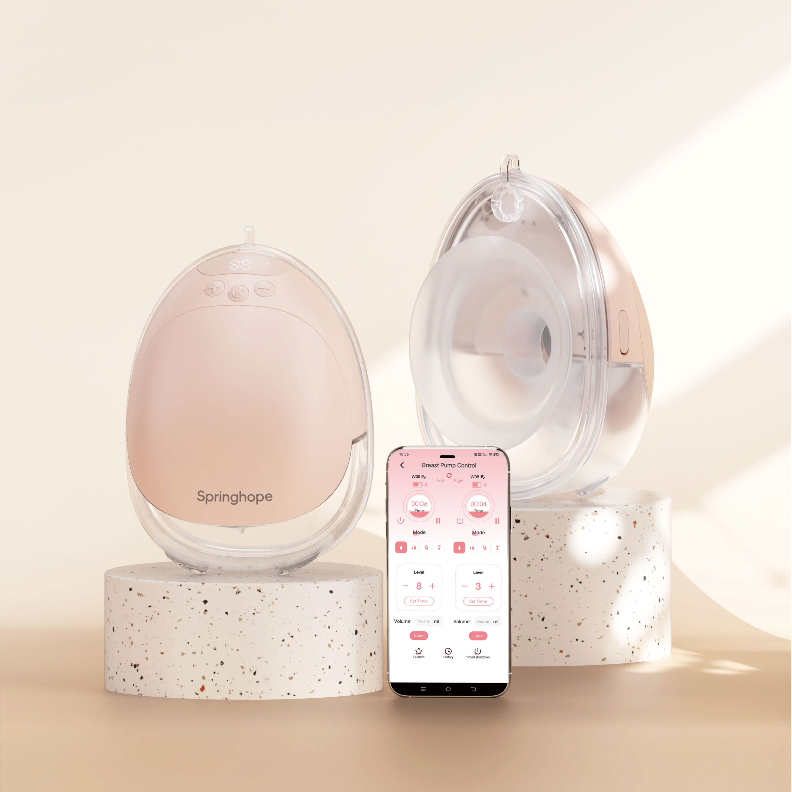 Springhope W08 Electric Breast Pump Hands-Free with 4 Modes Strong Suction, Smart Display APP Control, Wearable Double Breastfeeding Pump Portable, 19,21,24,28mm, 2 Pump