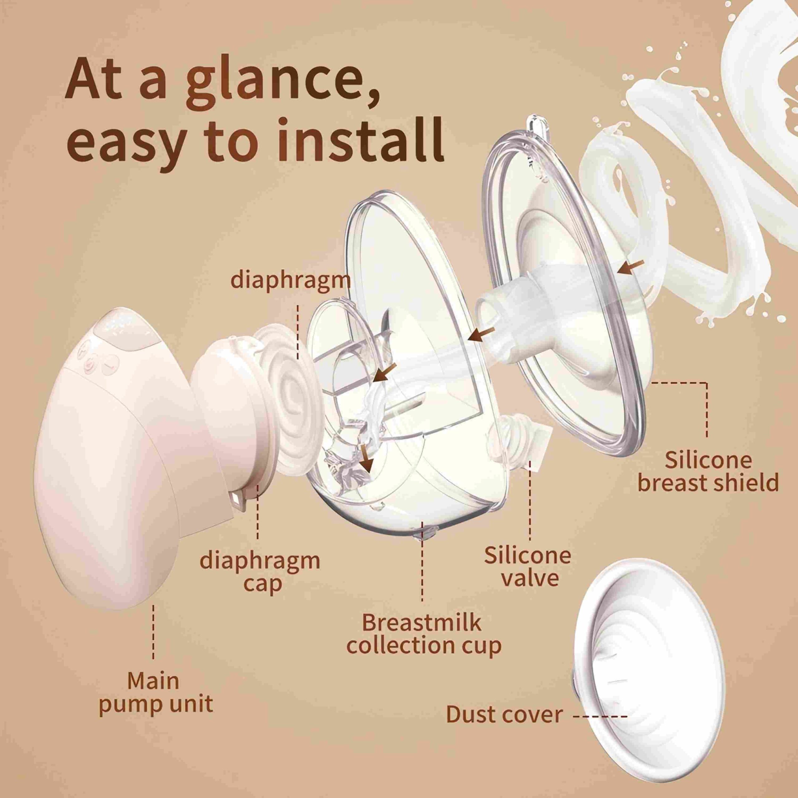Springhope W08 Electric Breast Pump Hands-Free with 4 Modes Strong Suction, Smart Display APP Control, Wearable Double Breastfeeding Pump Portable, 19,21,24,28mm, 2 Pump - Image 6